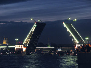 The bridge opens the Neva River